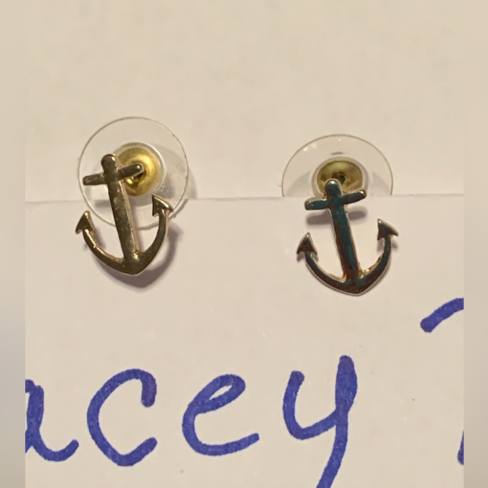 Gold Anchor Stud Earrings